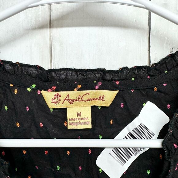 APRIL CONNEL Tank Top Women Size M Blouse Black Neon Spotted Button Down Casual - Picture 2 of 5